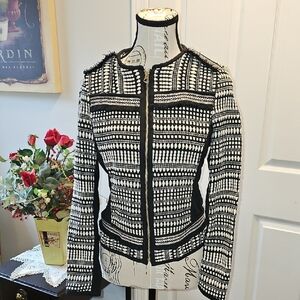 H&M Boho, Western Navajo Aztec Jacket, Black/Cream Full Zipper, Size 8